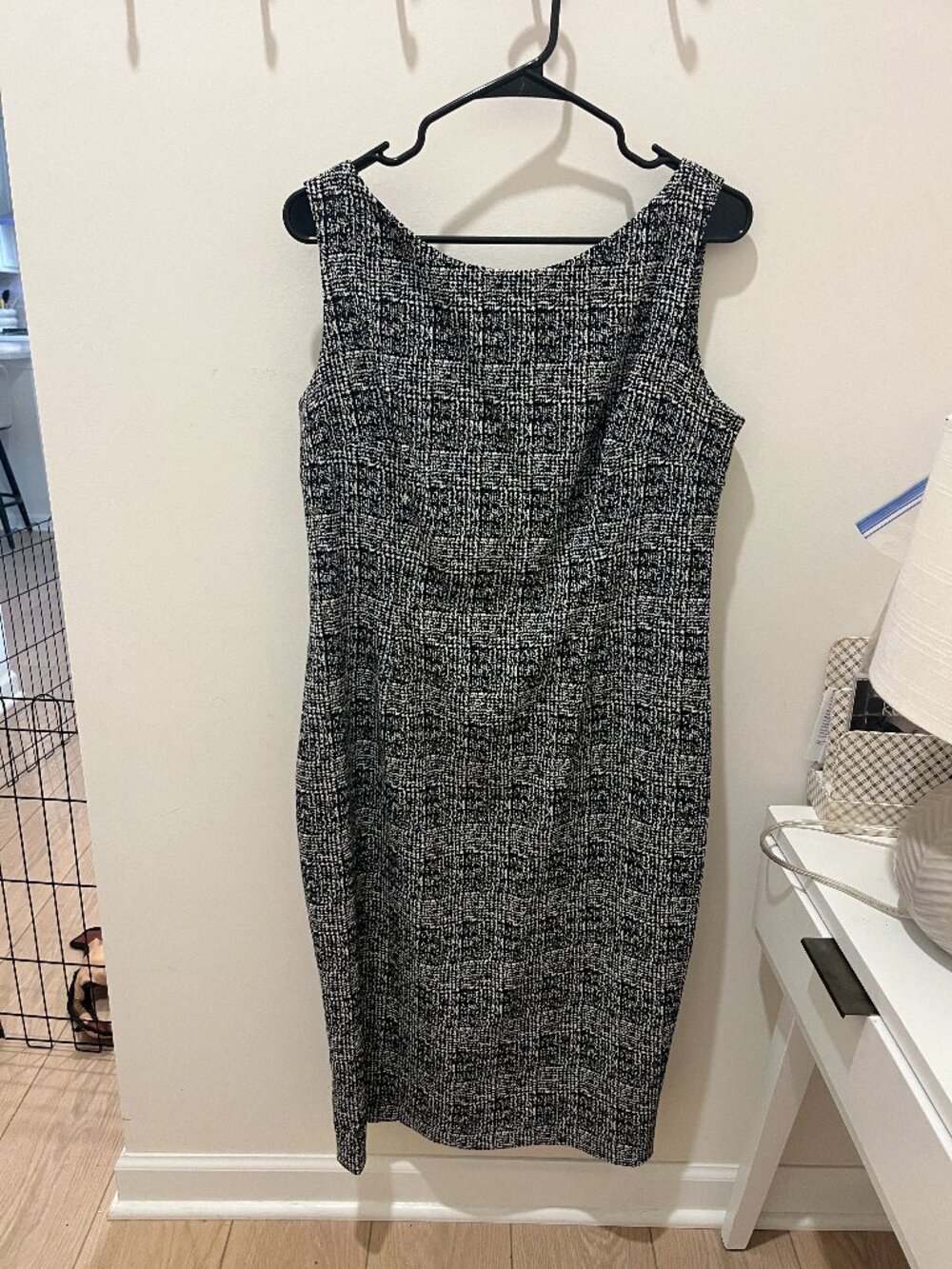 Boatneck sheath Calvin Klein Day to Night Black and White Dress